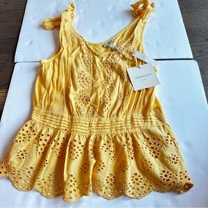 Cynthia Rowley Sleeveless Eyelet Lace Shoulder Ties Cottonblend Top